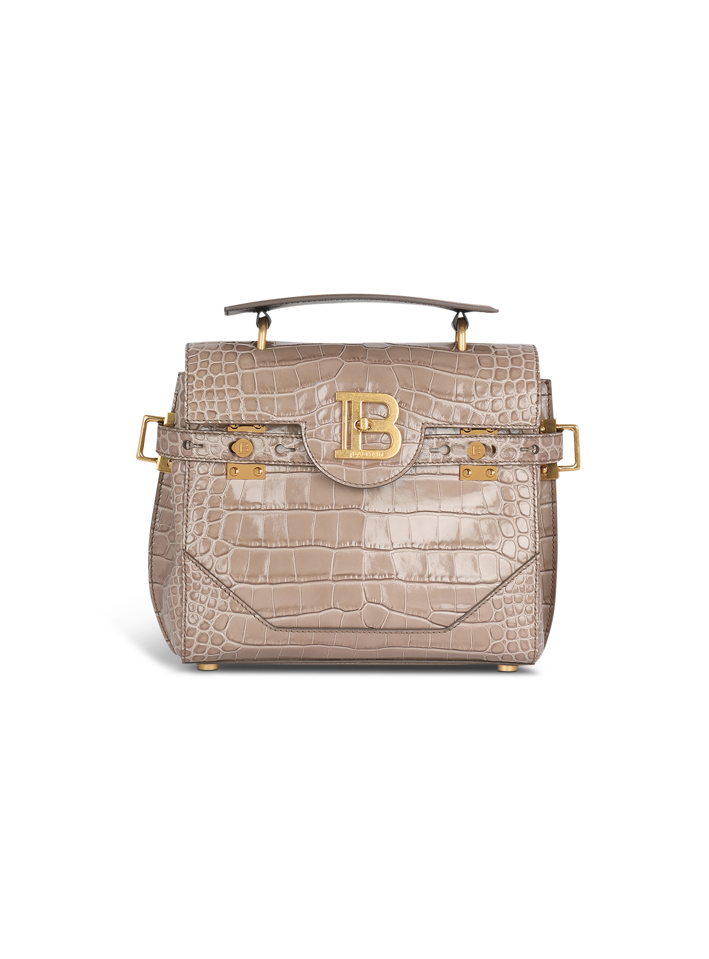 Crocodile-embossed leather B-Buzz 23 bag, beige
