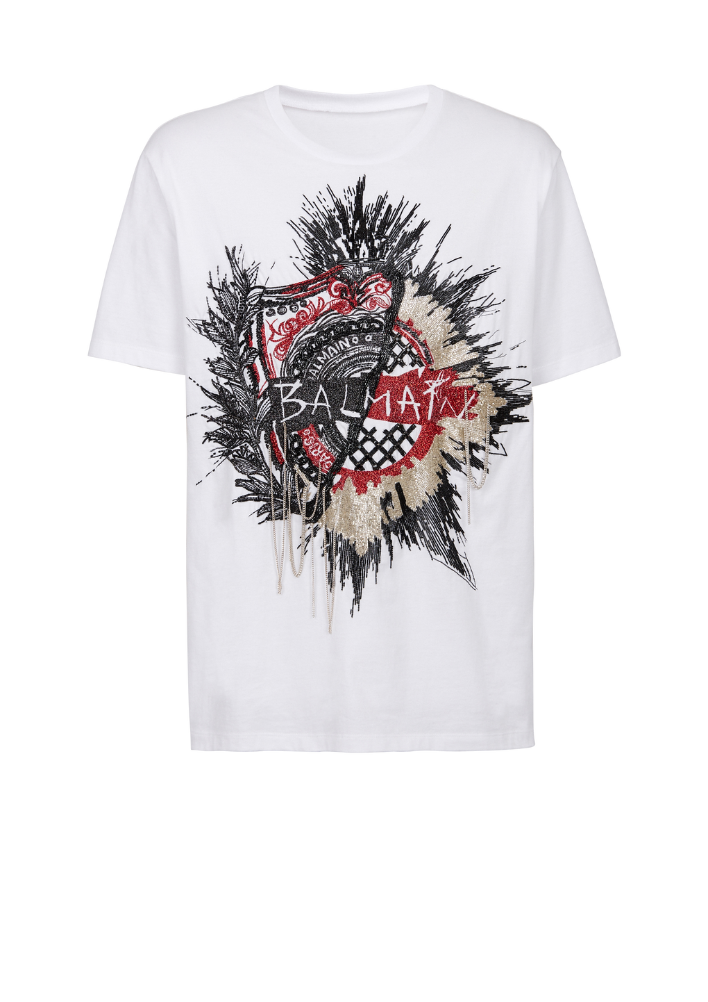 Oversized cotton T-shirt with embroidered Balmain logo, white, hi-res