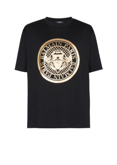 Cotton T-shirt with metallic coin logo print