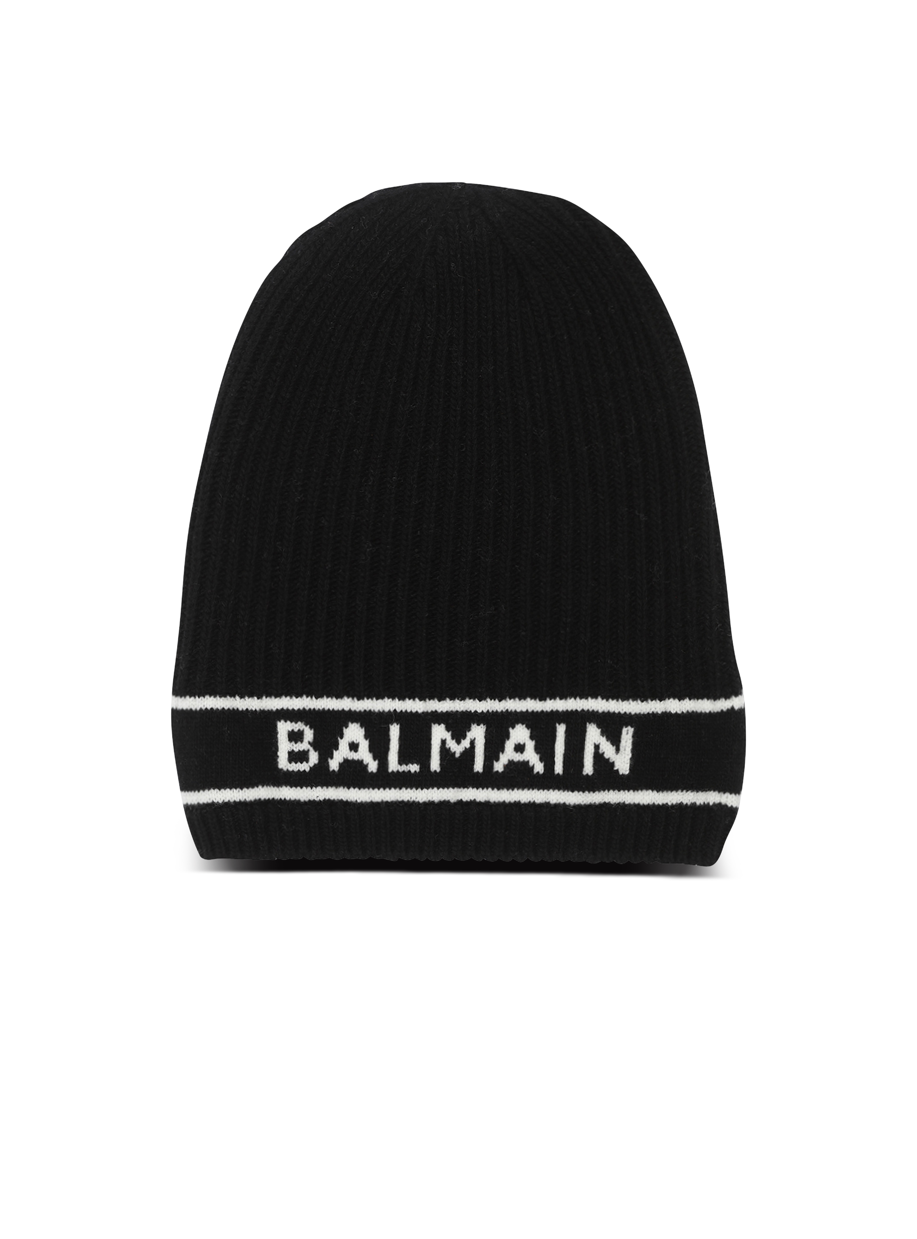 Wool beanie with embroidered Balmain logo, black