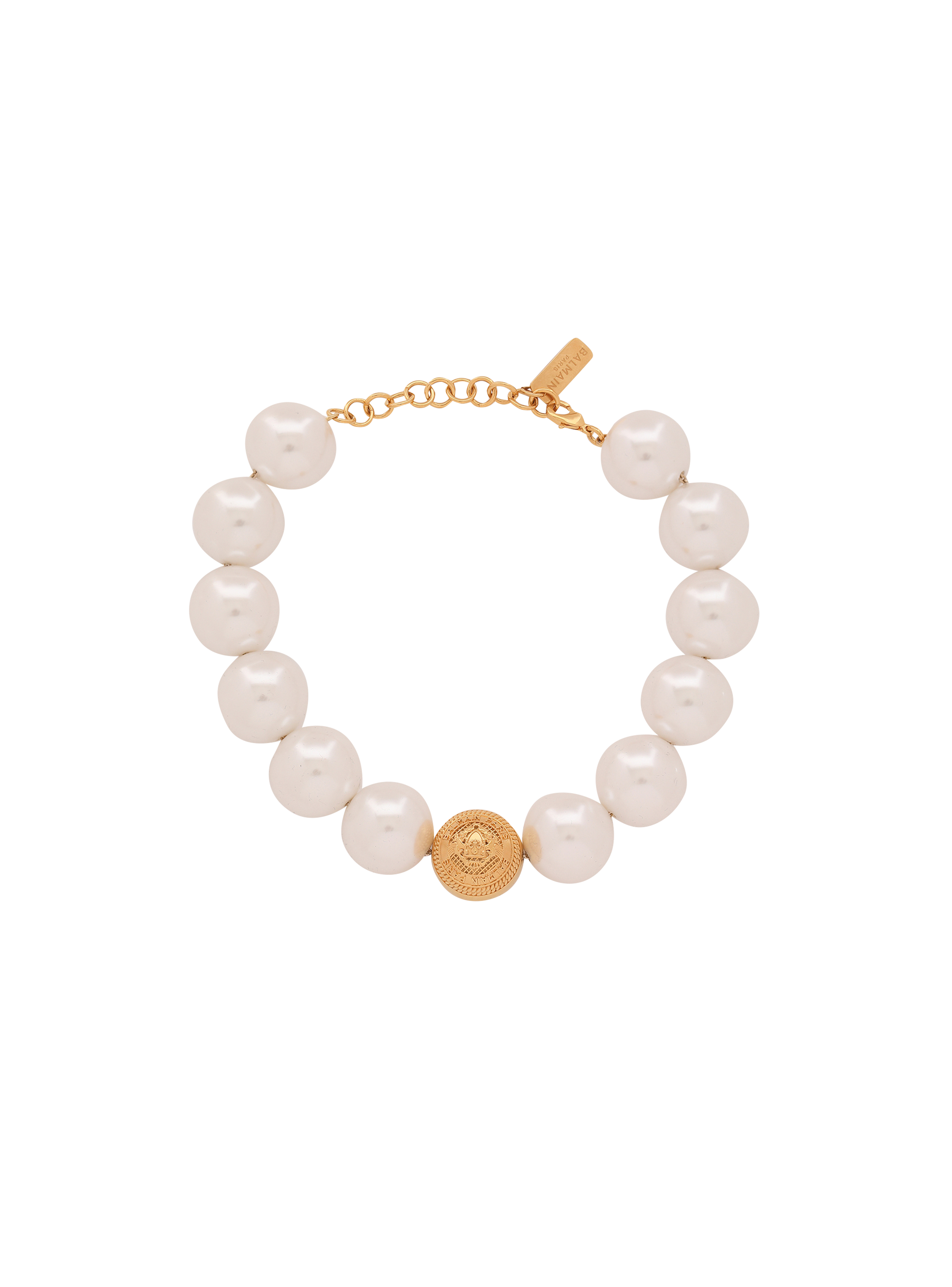 Gold-tone brass Coin choker necklace with pearls, white