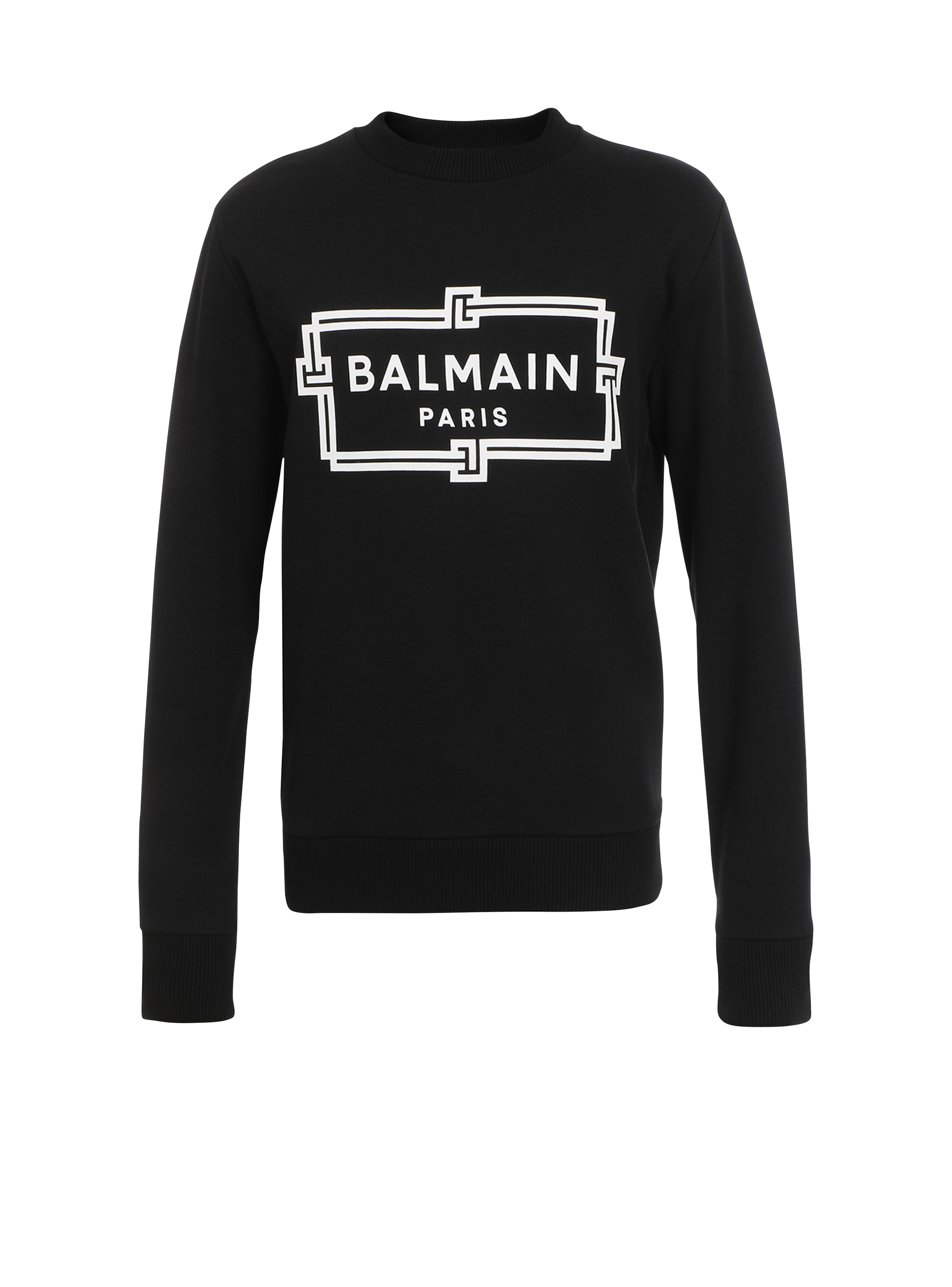 Cotton sweatshirt with flocked Balmain logo, black