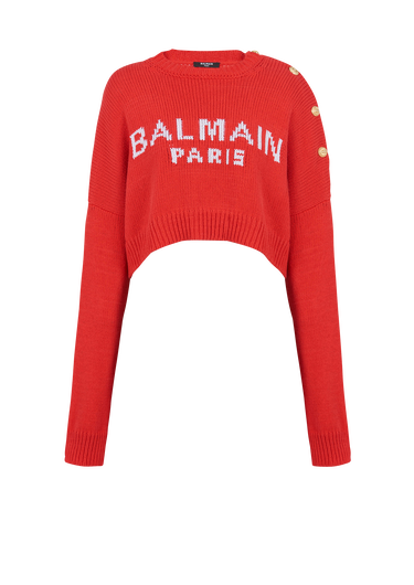 HIGH SUMMER CAPSULE - Cropped knit sweater with Balmain logo print