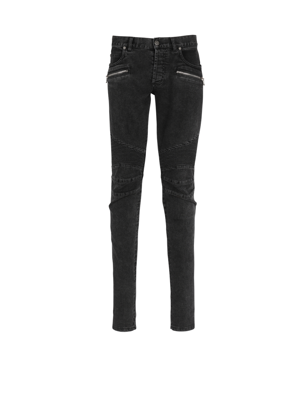 Slim cut ridged faded cotton jeans with Balmain monogram hem, black, hi-res